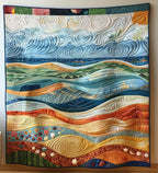 Seafoam Waves quilted throw – waves of seafoam, teal and coral