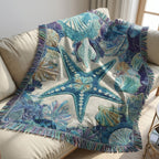 Blue Starfish woven sofa throw – large blue starfish