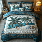 Palms and Seashells quilted bedspread set – palms and seashells with a blue border
