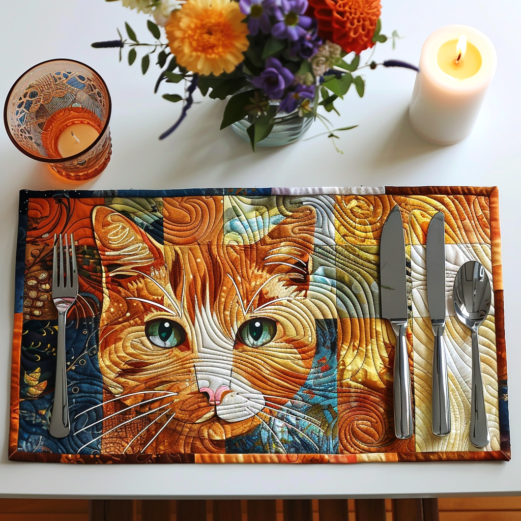 Seasonal Cycle Cat quilted placemats – ginger cat face