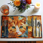 Seasonal Cycle Cat quilted placemats – ginger cat face