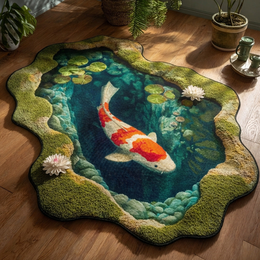 Serenity Koi shaped rug – koi in a mossy pond