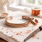 Matching magnetic copper cuff and ring with an interlaced pattern