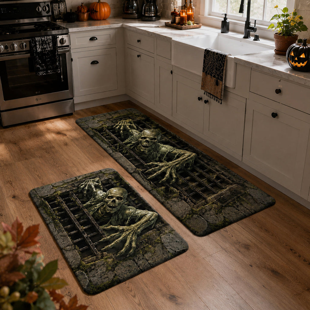 Sewer Ghoul kitchen mat set – ghoul under a grate