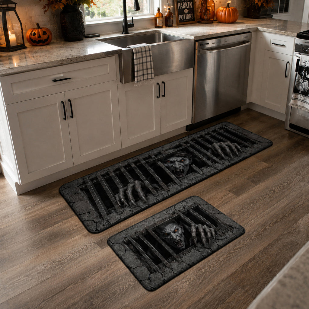 Sewer Howl kitchen mat set – skull under a grate