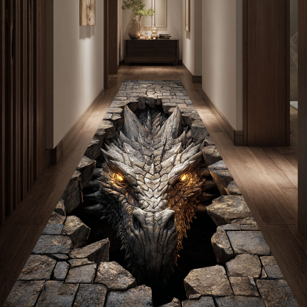 Shadow Lair Beast hallway runner – grey dragon in paving