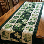 Shamrock Squares quilted table runner – shamrocks in green squares