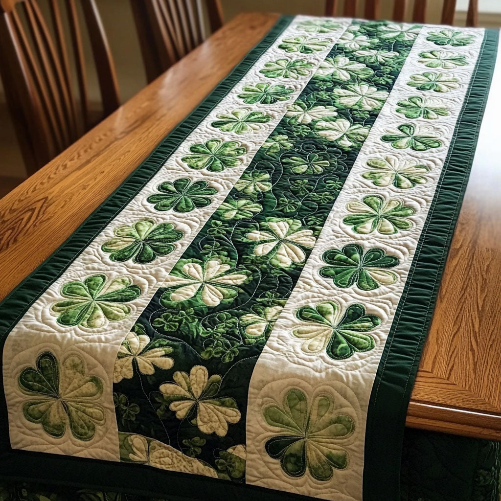 Shamrock Squares quilted table runner – shamrocks in green squares