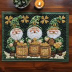 Shamrock Pride quilted placemats – gnomes with barrels
