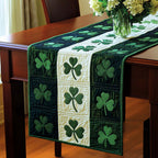 Shamrock Panels quilted table runner – shamrocks in white panels