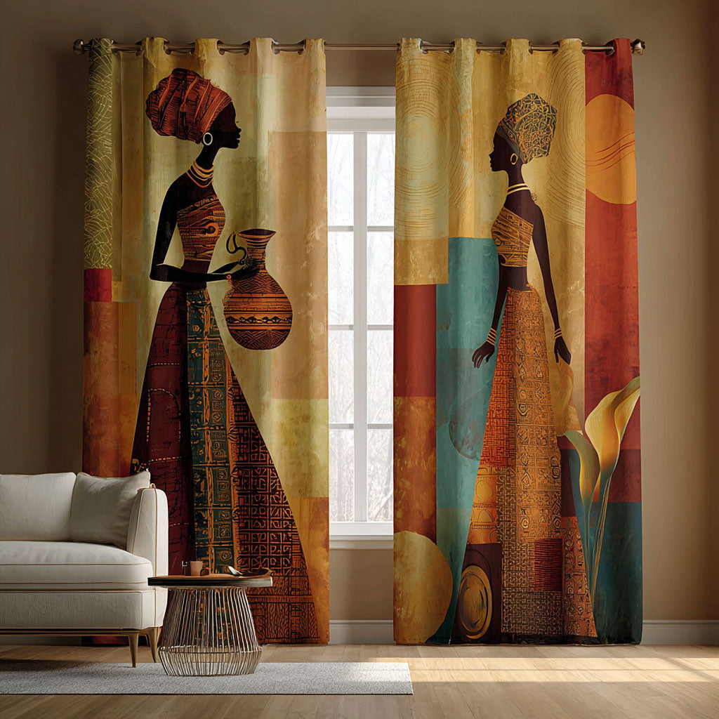 Lady with Vase quilted curtains – elegant women carrying vases