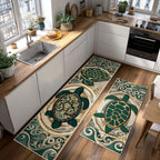 Delicate Shells kitchen mat set – turtles on cream