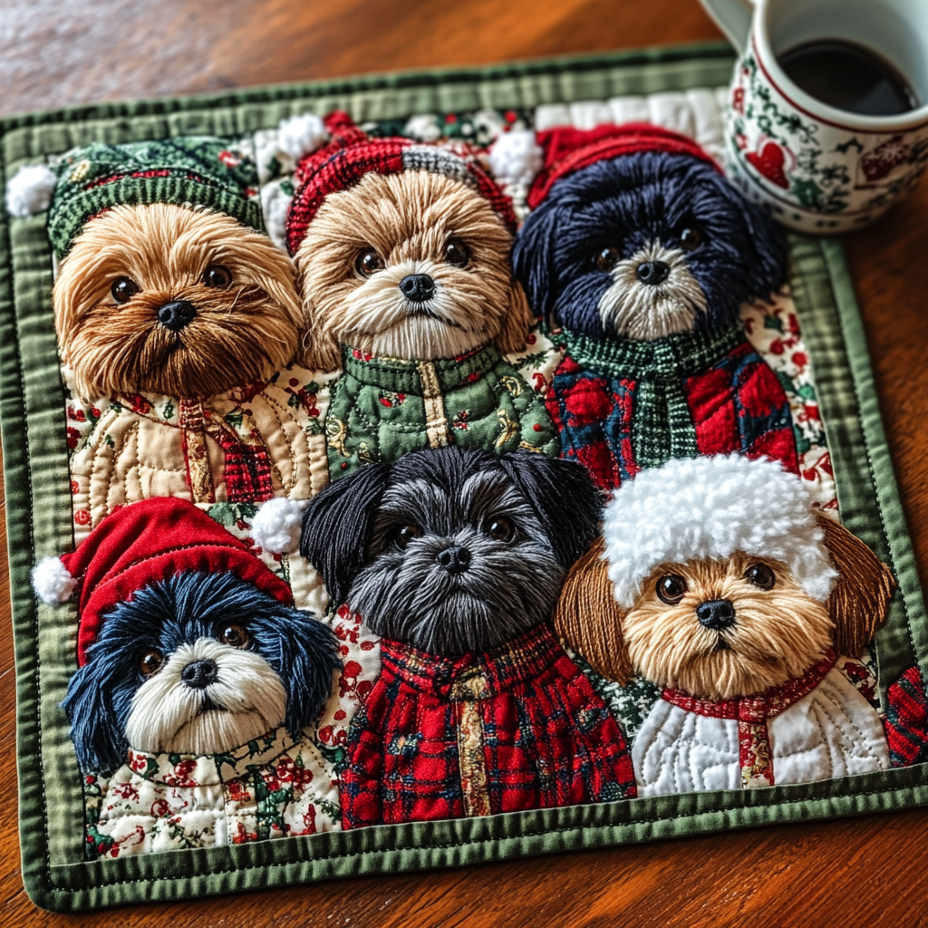 Shih Tzu Winter Wonderland quilted placemats – shih Tzus in hats