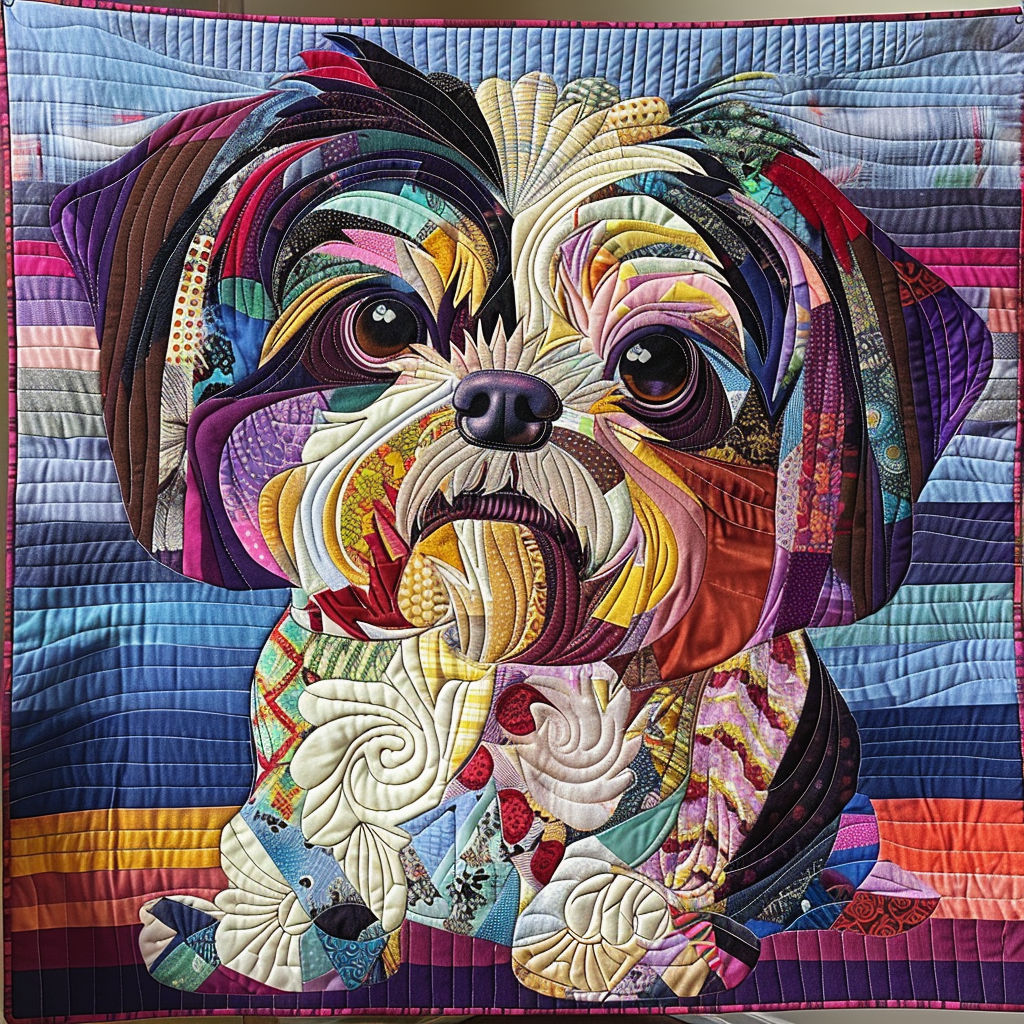 Patchwork Shih Tzu quilted throw – shih Tzu in bright patchwork