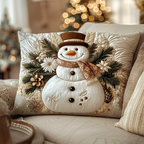 Snowman Wreath quilted pillowcase – snowman in a pine wreath on cream