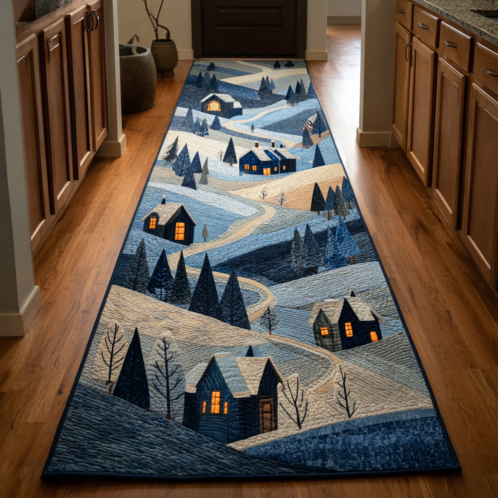 Silent Night Village hallway runner – snowy village at night