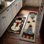 Silent Snowfall kitchen mat set – snowman and patchwork tree