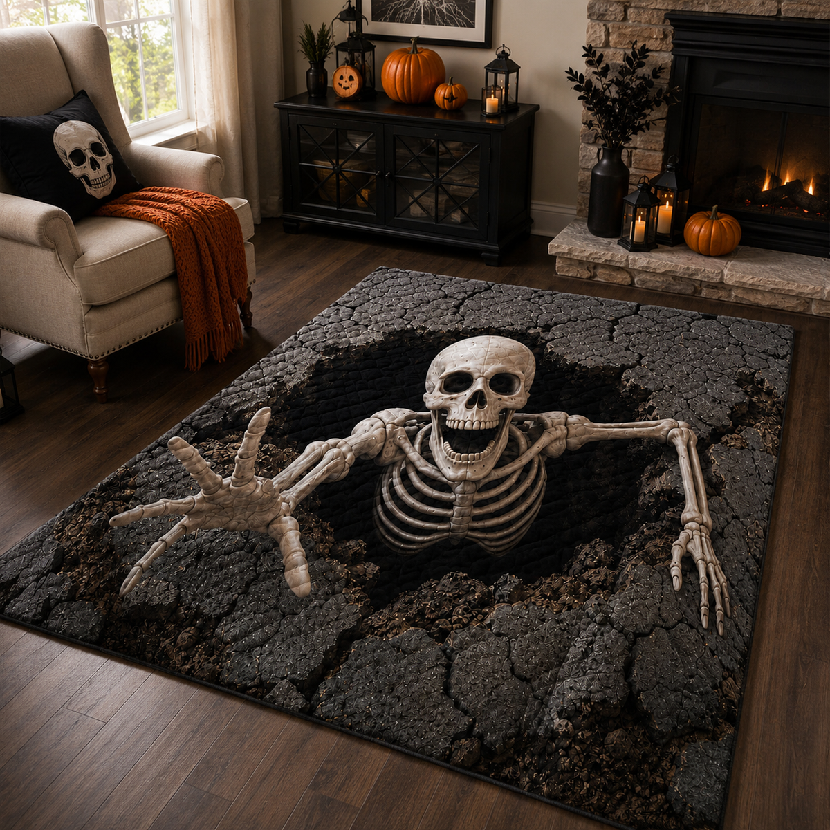 Skeleton Rift rug – skeleton in cracked ground