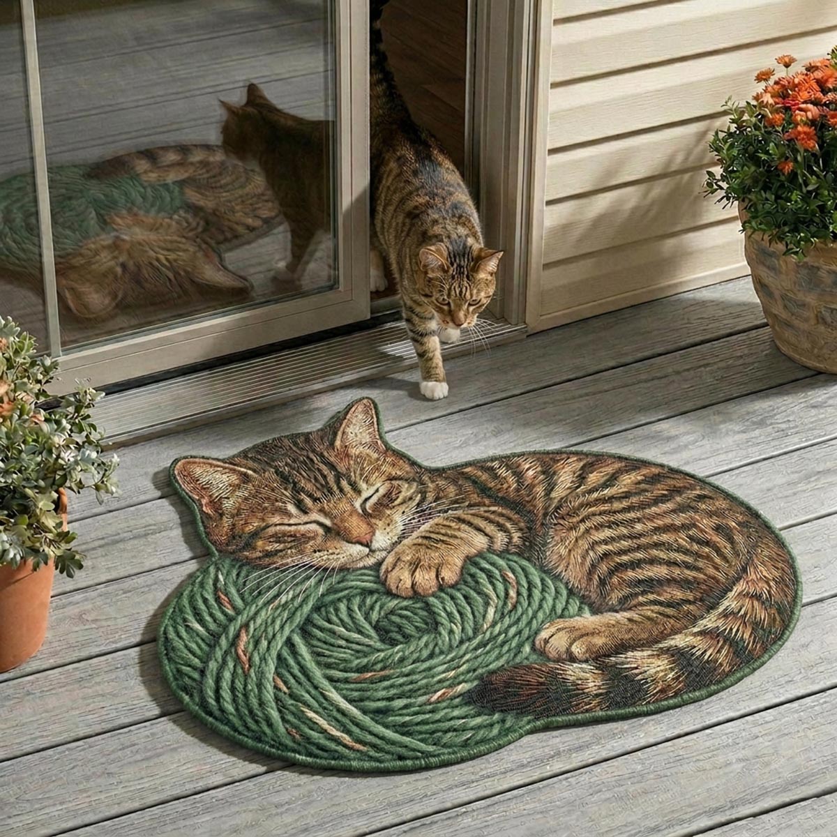 Sleeping Cat Yarn shaped doormat – cat on yarn