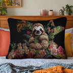 Smiling Sloth quilted pillowcase – smiling sloth among pink flowers
