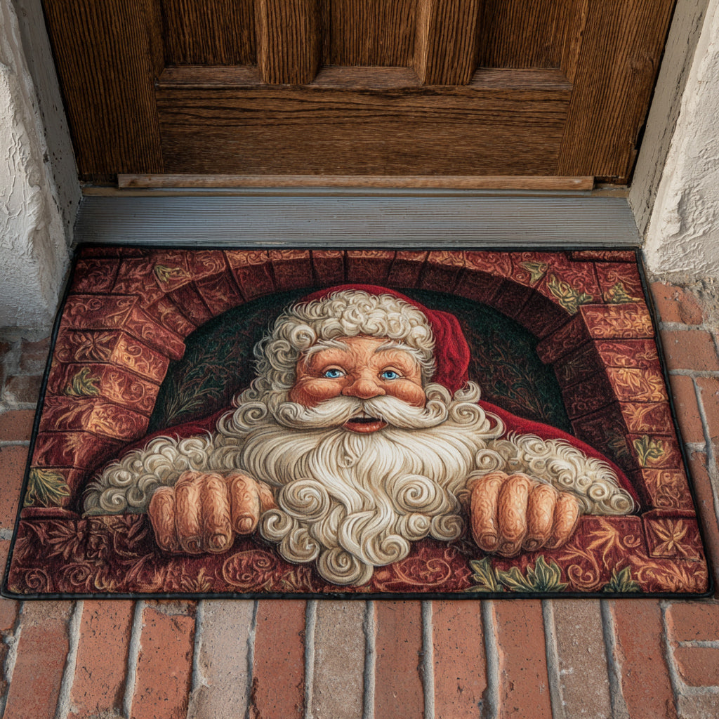 Santa Fireplace Peek doormat – santa in fireplace