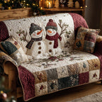 Classic Snowman Pair quilted sofa cover – snowman pair above patchwork