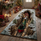 Snowbound Rail Ride hallway runner – train in a snowy cutting