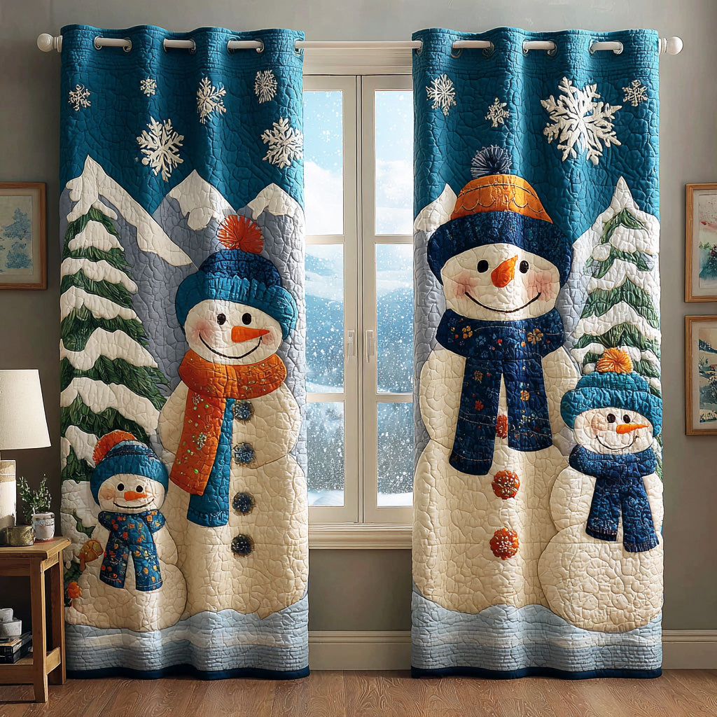 Snowman Family Blue quilted curtains – snowman family on blue