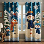 Snowman Family Blue quilted curtains – snowman family on blue