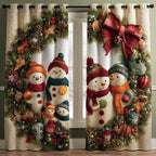 Snowman Wreath quilted curtains – snowmen inside Christmas wreaths