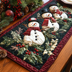 Snowman Holly quilted table runner – snowmen among holly