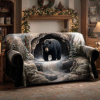 Snowy Black Bear quilted sofa cover – black bear in a snowy cave