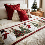 Snowman and Christmas Tree quilted bed runner – snowman beside a decorated tree
