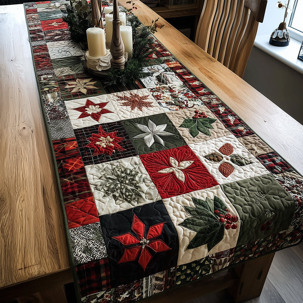 Snowflake Patchwork quilted table runner – snowflakes in festive patchwork