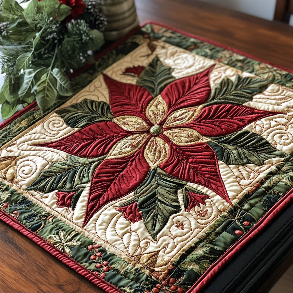 Snowy Petals quilted placemats – poinsettia star