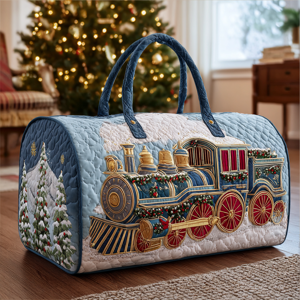 Snowy Steam Ride quilted weekend bag – steam train in snow