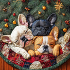 Sleepy Frenchies quilted Christmas tree skirt – sleeping French Bulldogs on red and green patchwork