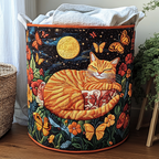 Moonlit Ginger Cat quilted laundry basket – ginger cat under the moon