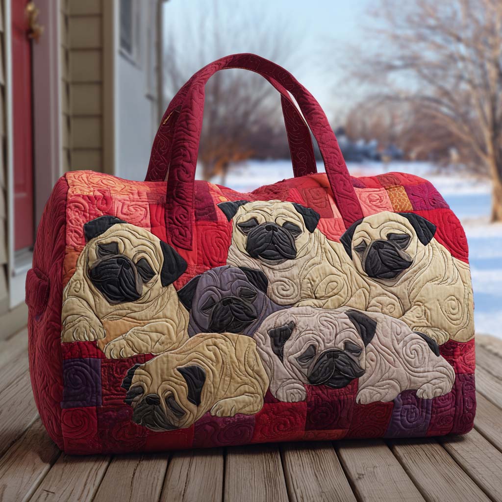 Snuggle Pugs quilted weekend bag – sleepy pugs