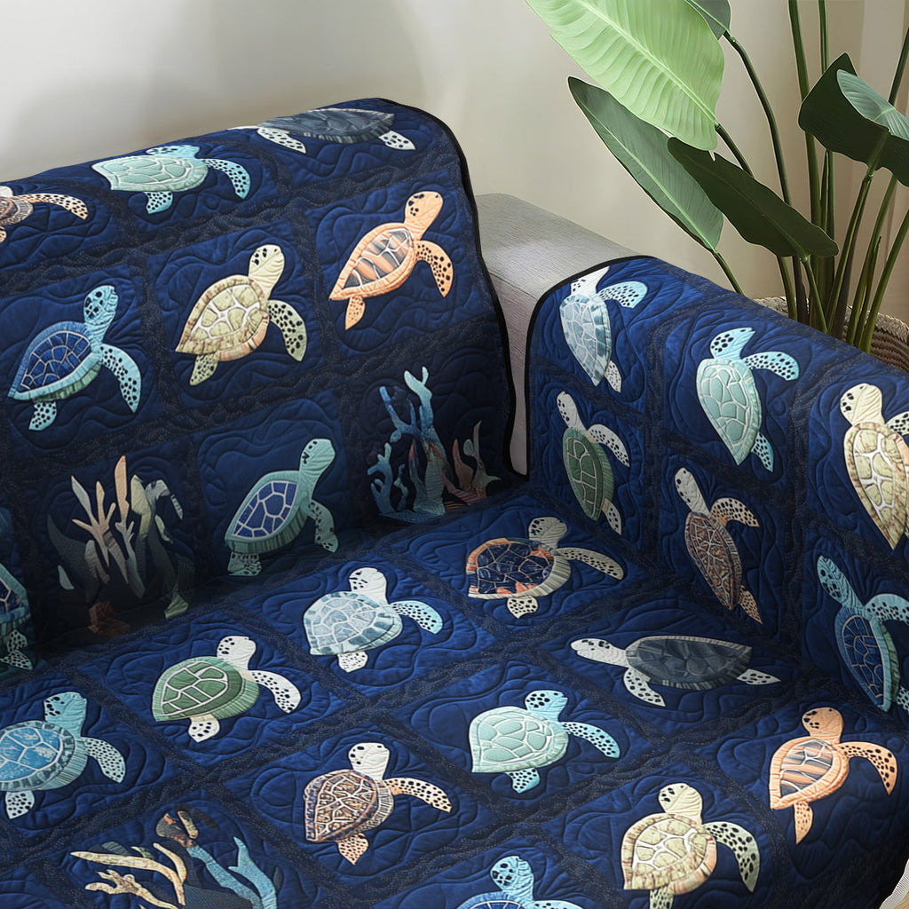 Navy Turtle Sea quilted sofa cover – sea turtles on deep navy