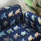 Navy Turtle Sea quilted sofa cover – sea turtles on deep navy
