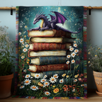 Dragon on the Books woven sofa throw – purple dragon on a stack of books