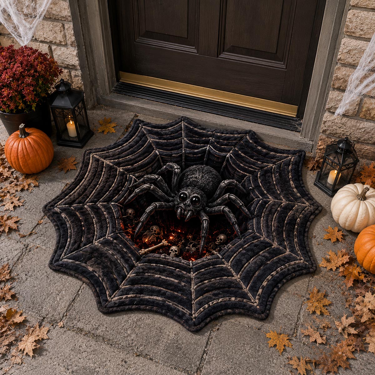 Spider Lair shaped doormat – spider in web
