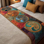 Tree of Life Circles quilted bed runner – tree of life circles on warm rust