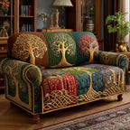 Celtic Grove quilted sofa cover – golden trees with Celtic knots