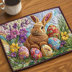 Spring Awakening quilted placemats – brown bunny with eggs