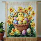 Easter Chick Basket woven sofa throw – chick in a basket of eggs