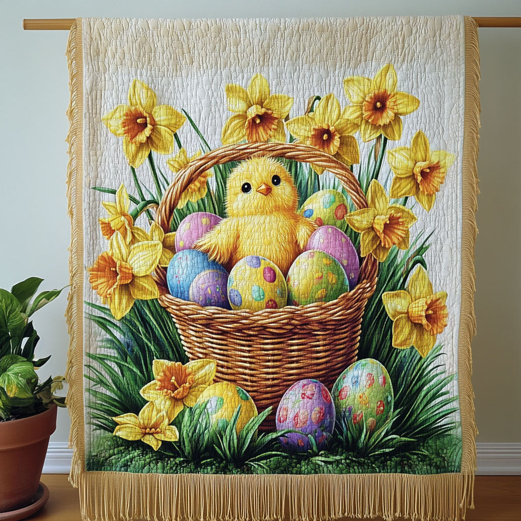 Easter Chick Basket woven sofa throw – chick in a basket of eggs