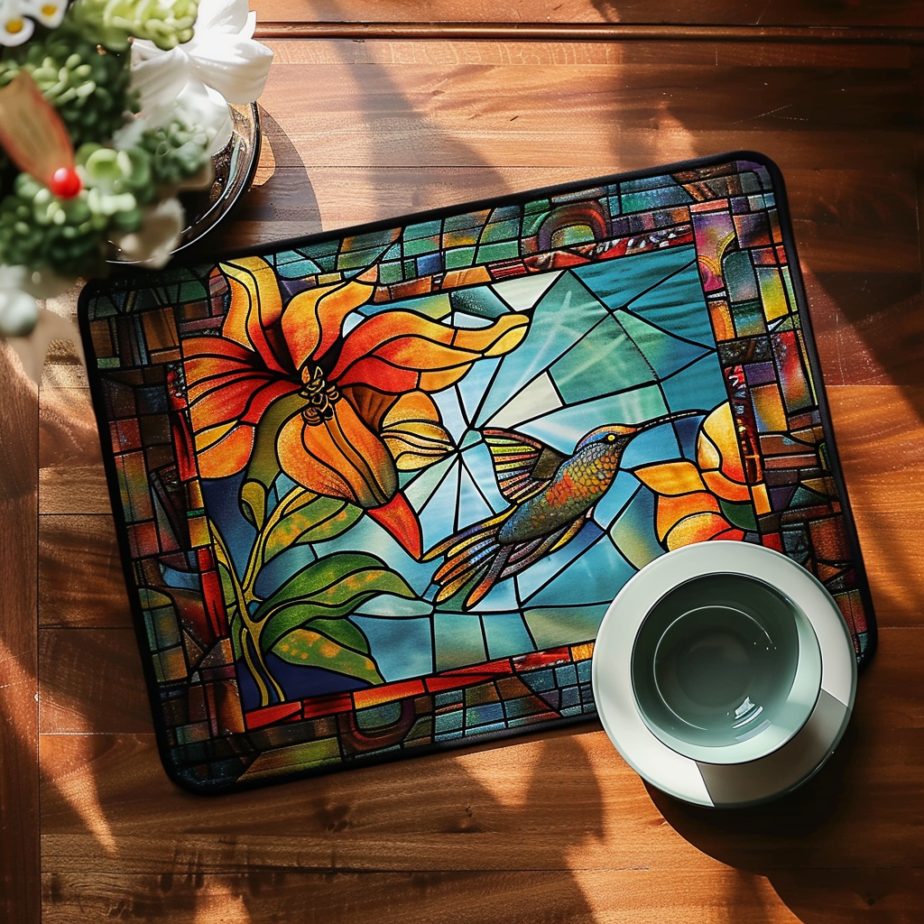 Stained Glass Hummingbird quilted placemats – stained glass hummingbird