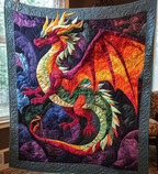 Red and Gold Dragon quilted throw – red dragon with golden horns on purple